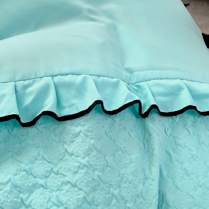 91家纺网 家纺一手货源 找家纺 畅畅家纺 2026春夏新款A类法式花边爱丽莎夏被四件套 爱丽莎-水绿