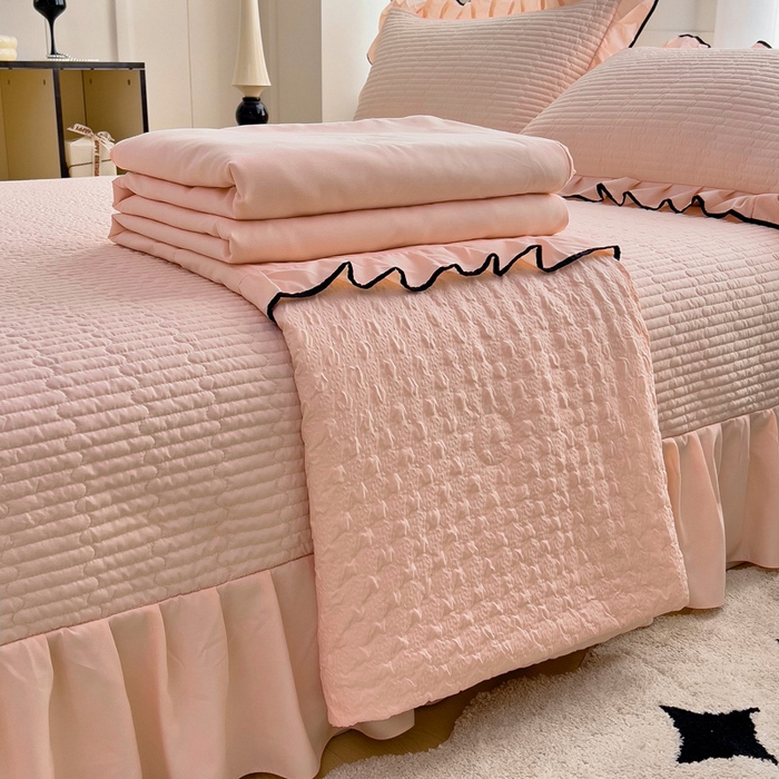 91家纺网 家纺一手货源 找家纺 畅畅家纺 2026春夏新款A类法式花边爱丽莎夏被四件套 爱丽莎-藕粉