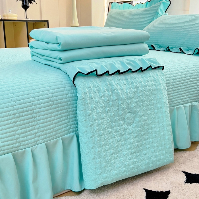 91家纺网 家纺一手货源 找家纺 畅畅家纺 2026春夏新款A类法式花边爱丽莎夏被四件套 爱丽莎-水绿