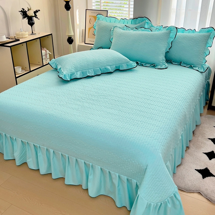 91家纺网 家纺一手货源 找家纺 畅畅家纺 2026春夏新款A类法式花边爱丽莎夏被四件套 爱丽莎-水绿