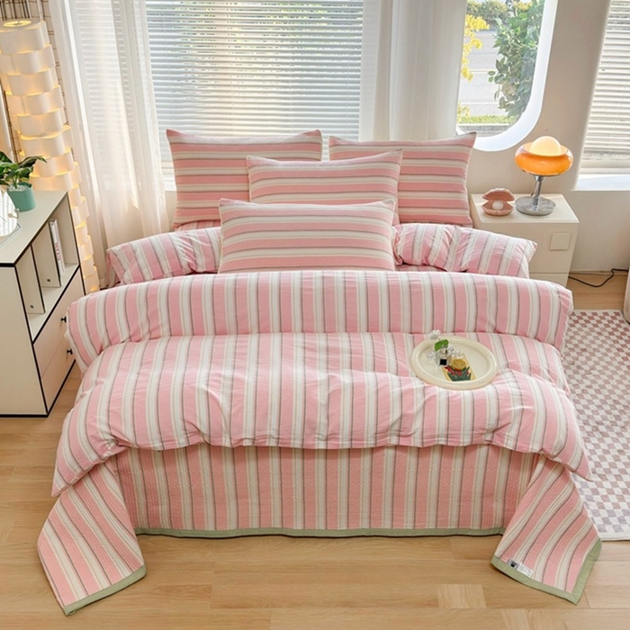 91家纺网 家纺一手货源 找家纺 （总）梦精灵家纺 2026新款全棉纯棉色织水洗棉四件套绗缝夹棉床盖防滑床单四季通用米单人学生宿舍