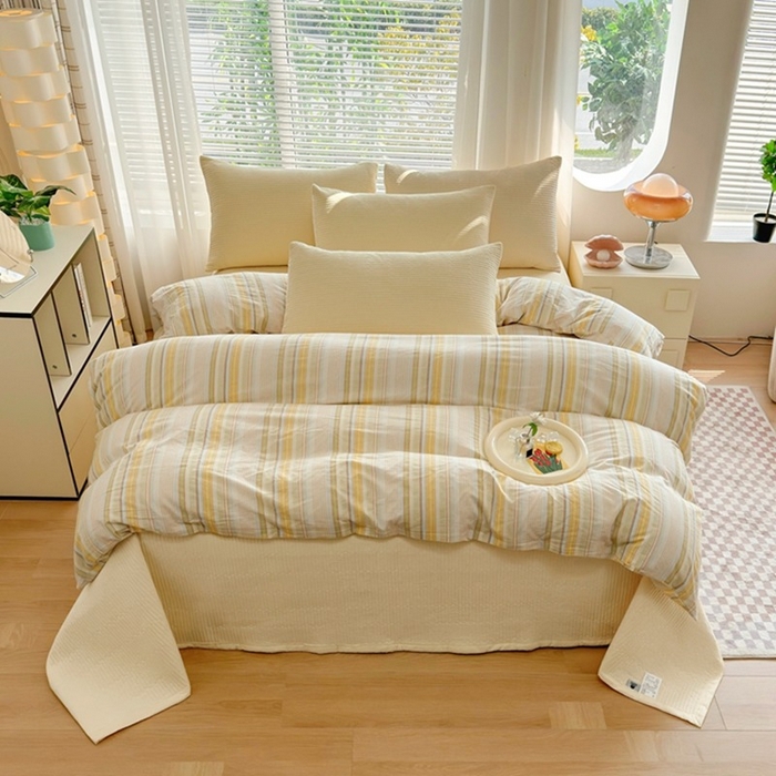 91家纺网 家纺一手货源 找家纺 （总）梦精灵家纺 2026新款全棉纯棉色织水洗棉四件套绗缝夹棉床盖防滑床单四季通用米单人学生宿舍