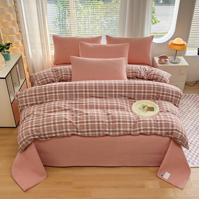 91家纺网 家纺一手货源 找家纺 （总）梦精灵家纺 2026新款全棉纯棉色织水洗棉四件套绗缝夹棉床盖防滑床单四季通用米单人学生宿舍