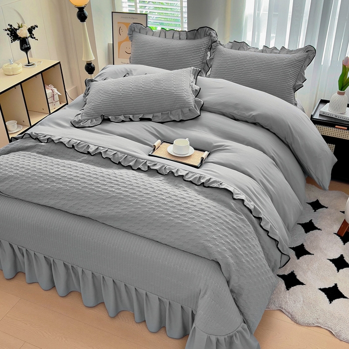 91家纺网 家纺一手货源 找家纺 畅畅家纺 2026新款春夏时尚柔软水洗棉床盖被套四件套 绅士灰