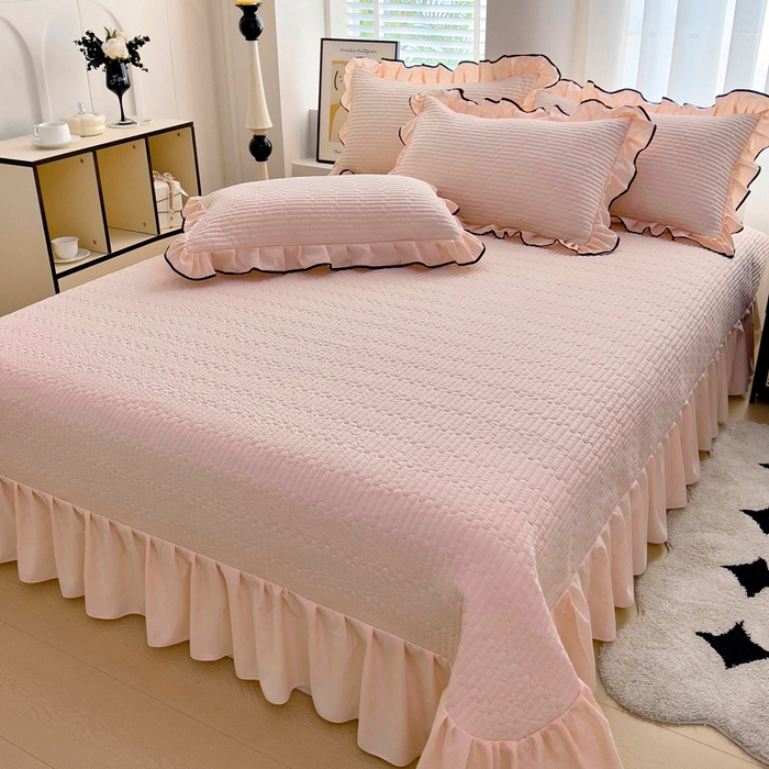 91家纺网 家纺一手货源 找家纺 畅畅家纺 2026新款春夏时尚柔软水洗棉床盖被套四件套 藕粉