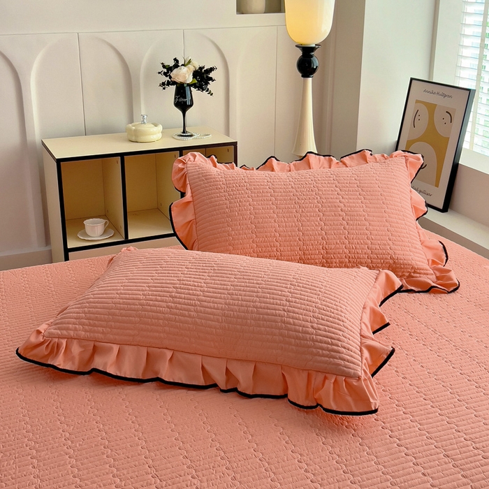 91家纺网 家纺一手货源 找家纺 畅畅家纺 2026新款春夏时尚柔软水洗棉床盖被套四件套 橘粉