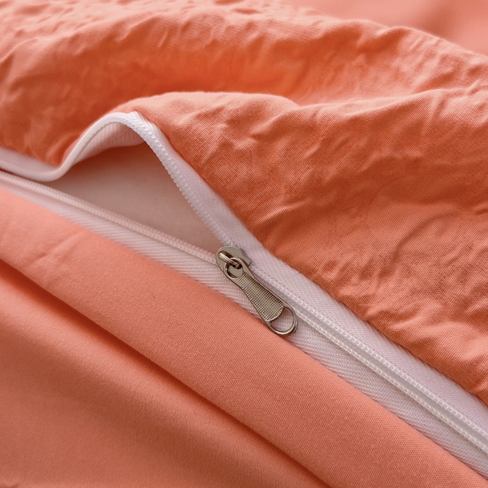 91家纺网 家纺一手货源 找家纺 畅畅家纺 2026新款春夏时尚柔软水洗棉床盖被套四件套 橘粉