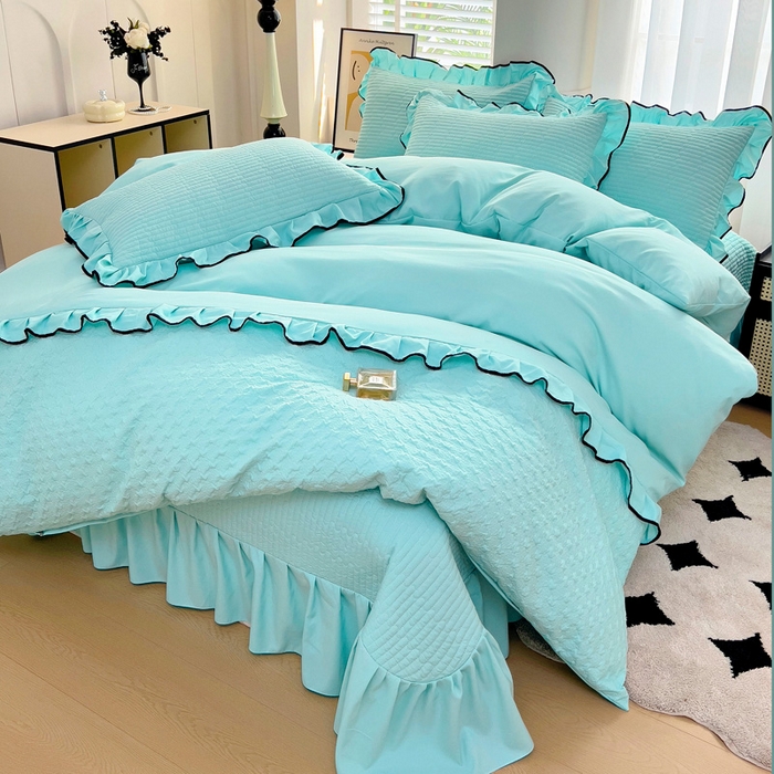 91家纺网 家纺一手货源 找家纺 畅畅家纺 2026新款春夏时尚柔软水洗棉床盖被套四件套 水绿