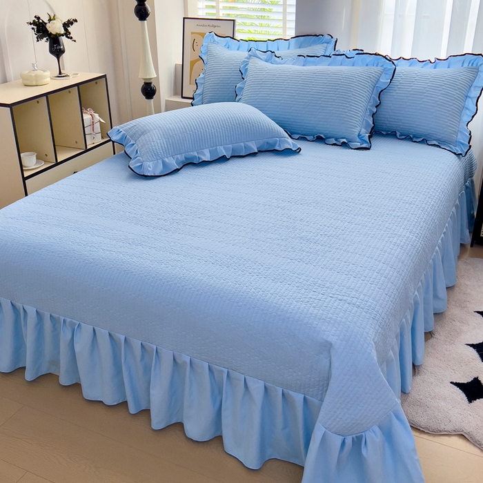 91家纺网 家纺一手货源 找家纺 畅畅家纺 2026新款春夏时尚柔软水洗棉床盖被套四件套 深蓝