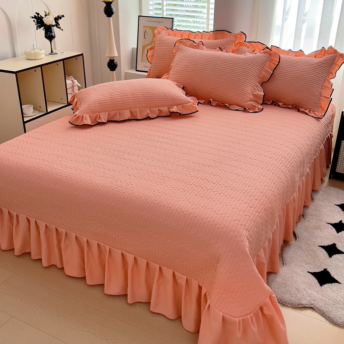 91家纺网 家纺一手货源 找家纺 畅畅家纺 2026新款春夏时尚柔软水洗棉床盖被套四件套 橘粉