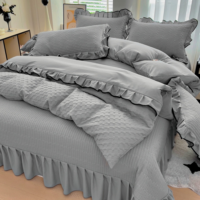 91家纺网 家纺一手货源 找家纺 畅畅家纺 2026新款春夏时尚柔软水洗棉床盖被套四件套 绅士灰