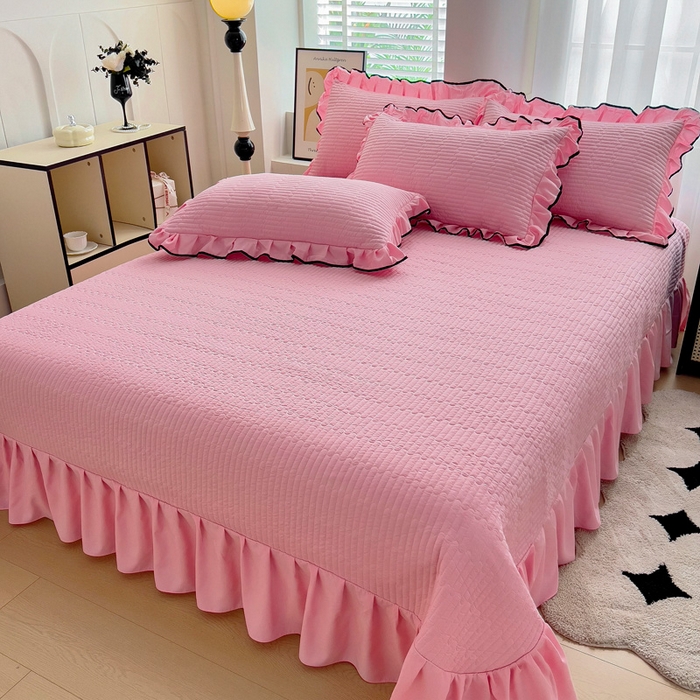 91家纺网 家纺一手货源 找家纺 畅畅家纺 2026新款春夏时尚柔软水洗棉床盖被套四件套 粉色