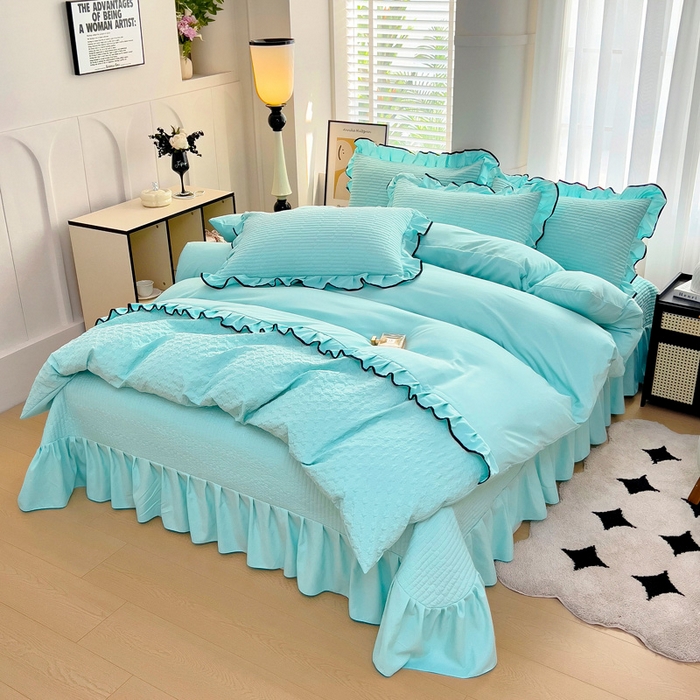 91家纺网 家纺一手货源 找家纺 畅畅家纺 2026新款春夏时尚柔软水洗棉床盖被套四件套 水绿