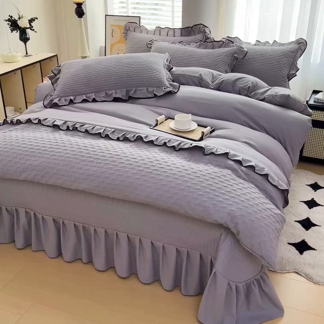 91家纺网 家纺一手货源 找家纺 畅畅家纺 2026新款春夏时尚柔软水洗棉床盖被套四件套 绅士灰