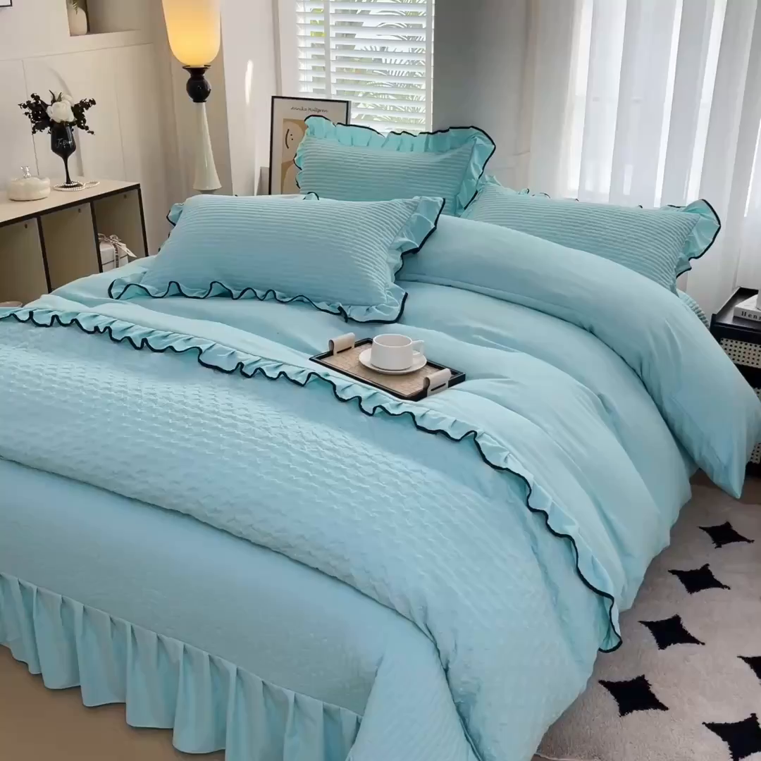 91家纺网 家纺一手货源 找家纺 （总）畅畅家纺 2026新款春夏时尚柔软水洗棉床盖被套四件套