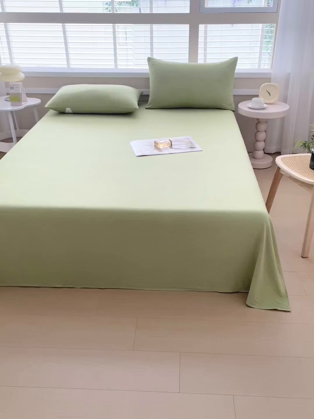 91家纺网 家纺一手货源 找家纺 牛魔王家居 2026新款糯糯棉床单枕套纯色床单 抹茶绿