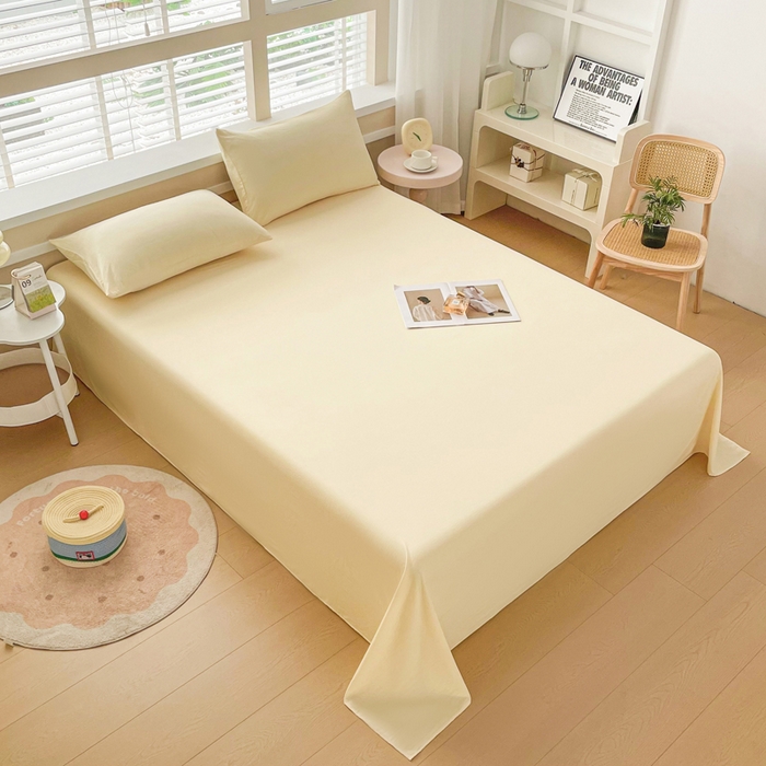 91家纺网 家纺一手货源 找家纺 牛魔王家居 2026新款糯糯棉床单枕套纯色床单 嫩黄