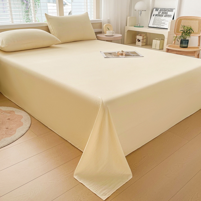 91家纺网 家纺一手货源 找家纺 牛魔王家居 2026新款糯糯棉床单枕套纯色床单 嫩黄