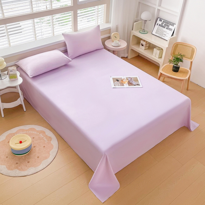 91家纺网 家纺一手货源 找家纺 牛魔王家居 2026新款糯糯棉床单枕套纯色床单 浅紫