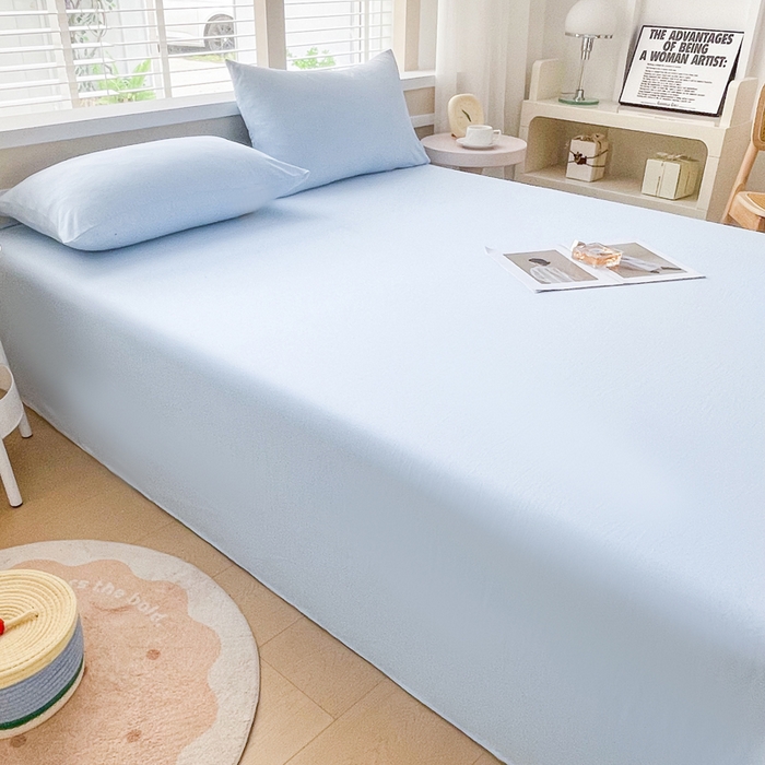 91家纺网 家纺一手货源 找家纺 牛魔王家居 2026新款糯糯棉床单枕套纯色床单 天蓝