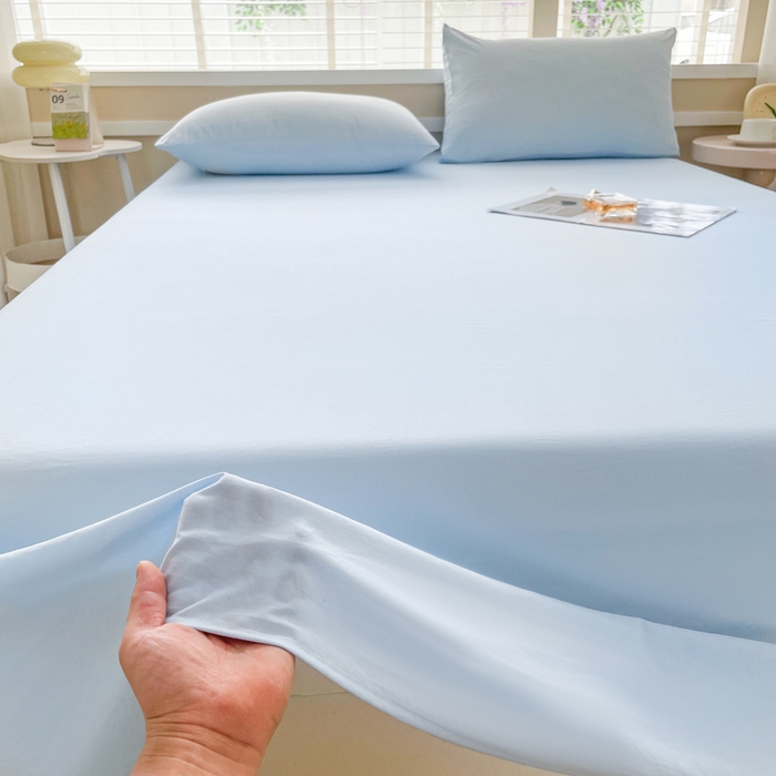 91家纺网 家纺一手货源 找家纺 牛魔王家居 2026新款糯糯棉床单枕套纯色床单 天蓝