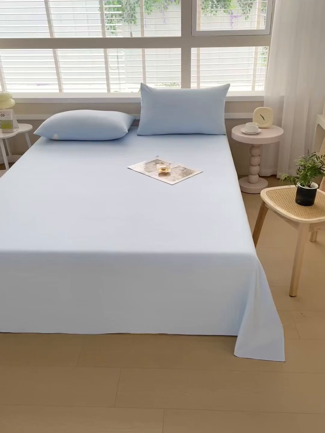 91家纺网 家纺一手货源 找家纺 牛魔王家居 2026新款糯糯棉床单枕套纯色床单 天蓝