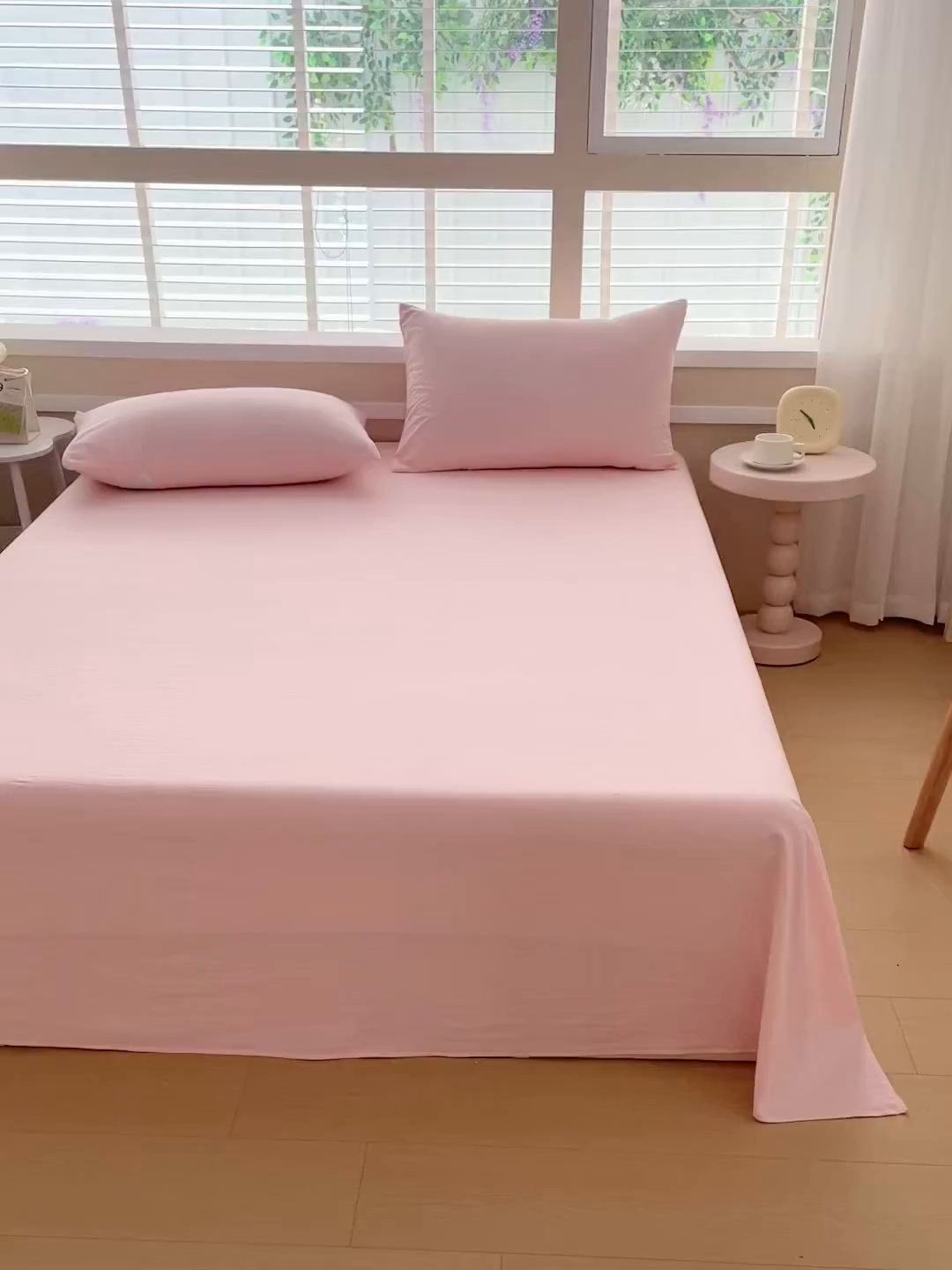 91家纺网 家纺一手货源 找家纺 牛魔王家居 2026新款糯糯棉床单枕套纯色床单 樱花粉