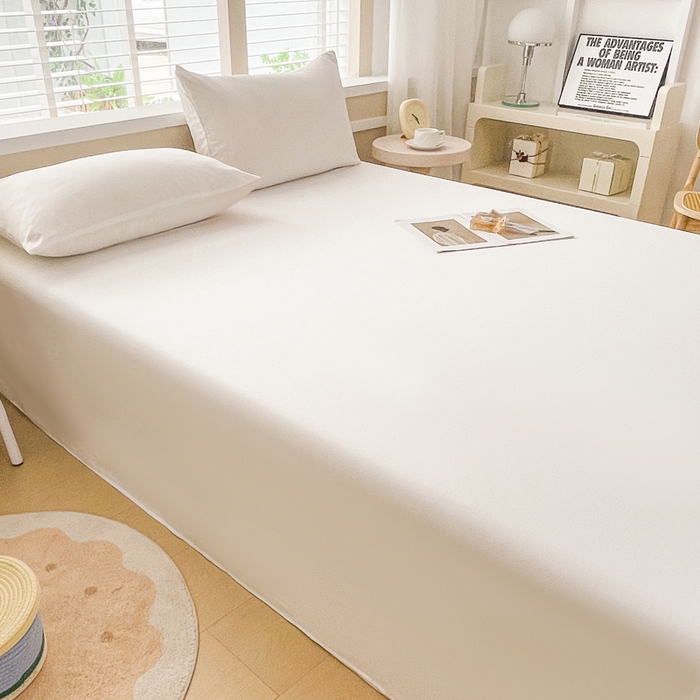 91家纺网 家纺一手货源 找家纺 牛魔王家居 2026新款糯糯棉床单枕套纯色床单 珍珠白