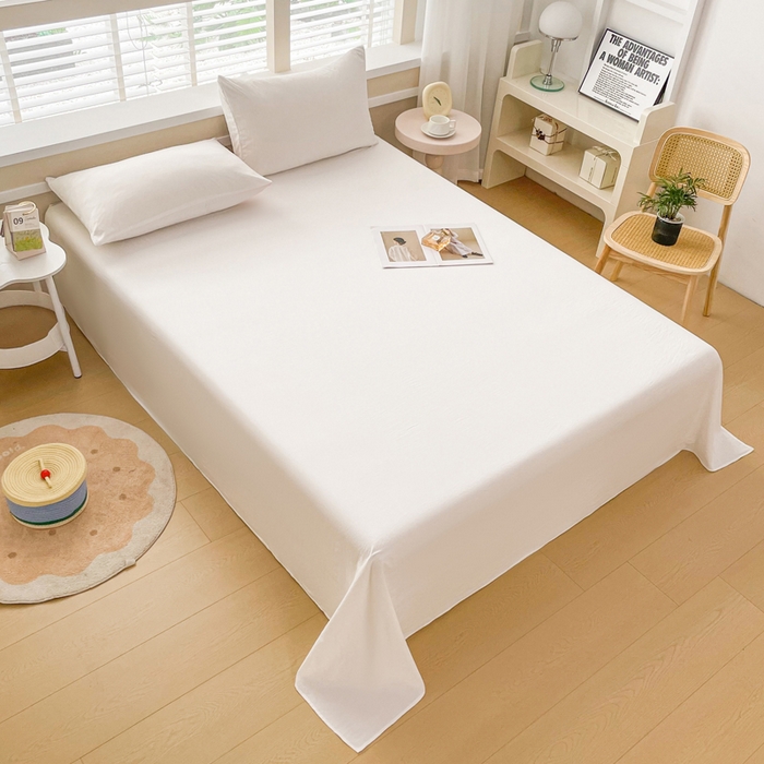 91家纺网 家纺一手货源 找家纺 牛魔王家居 2026新款糯糯棉床单枕套纯色床单 珍珠白