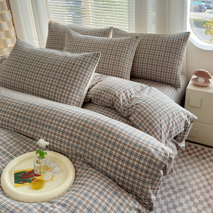 91家纺网 家纺一手货源 找家纺 梦精灵家纺 2026新款全棉纯棉色织水洗棉四件套绗缝夹棉床盖防滑床单四季通用米单人学生宿舍 可颂-咖