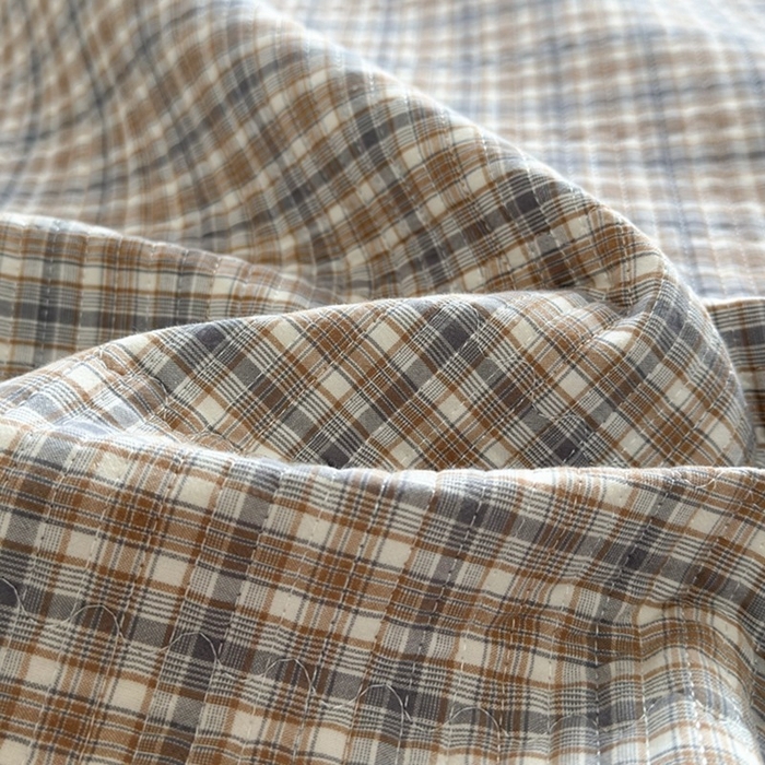 91家纺网 家纺一手货源 找家纺 梦精灵家纺 2026新款全棉纯棉色织水洗棉四件套绗缝夹棉床盖防滑床单四季通用米单人学生宿舍 可颂-咖