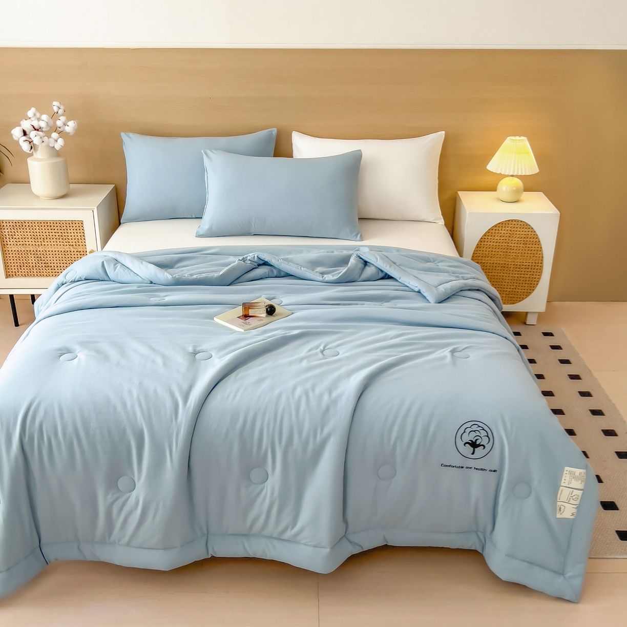 91家纺网 家纺一手货源 找家纺 （总）好尚居 2026新款纯色烫画夏被夏凉被空调被-棉记