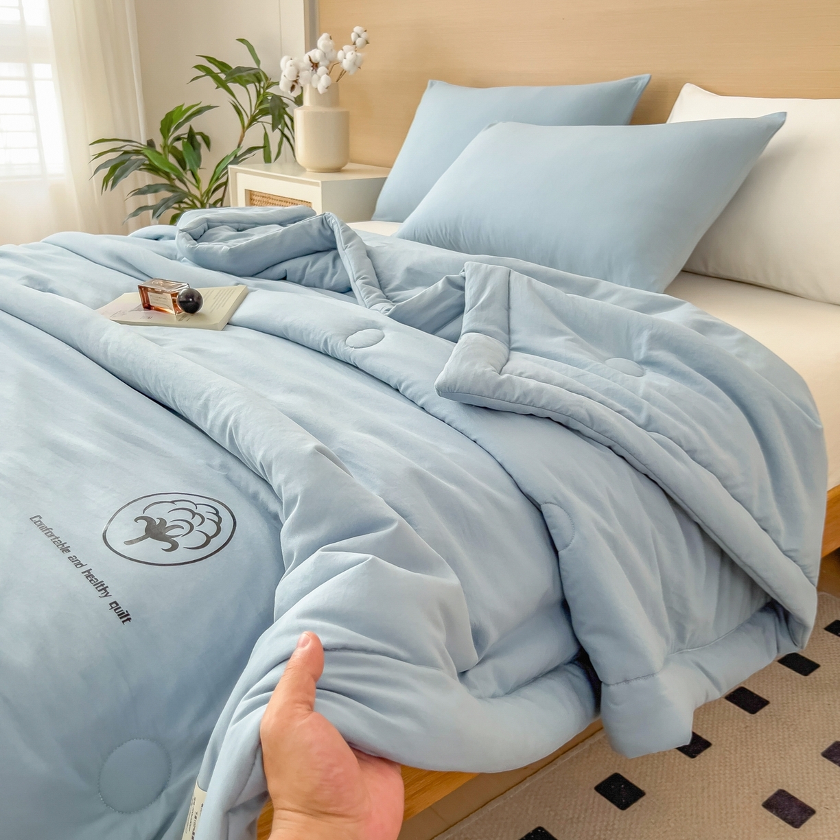 91家纺网 家纺一手货源 找家纺 （总）好尚居 2026新款纯色烫画夏被夏凉被空调被-棉记