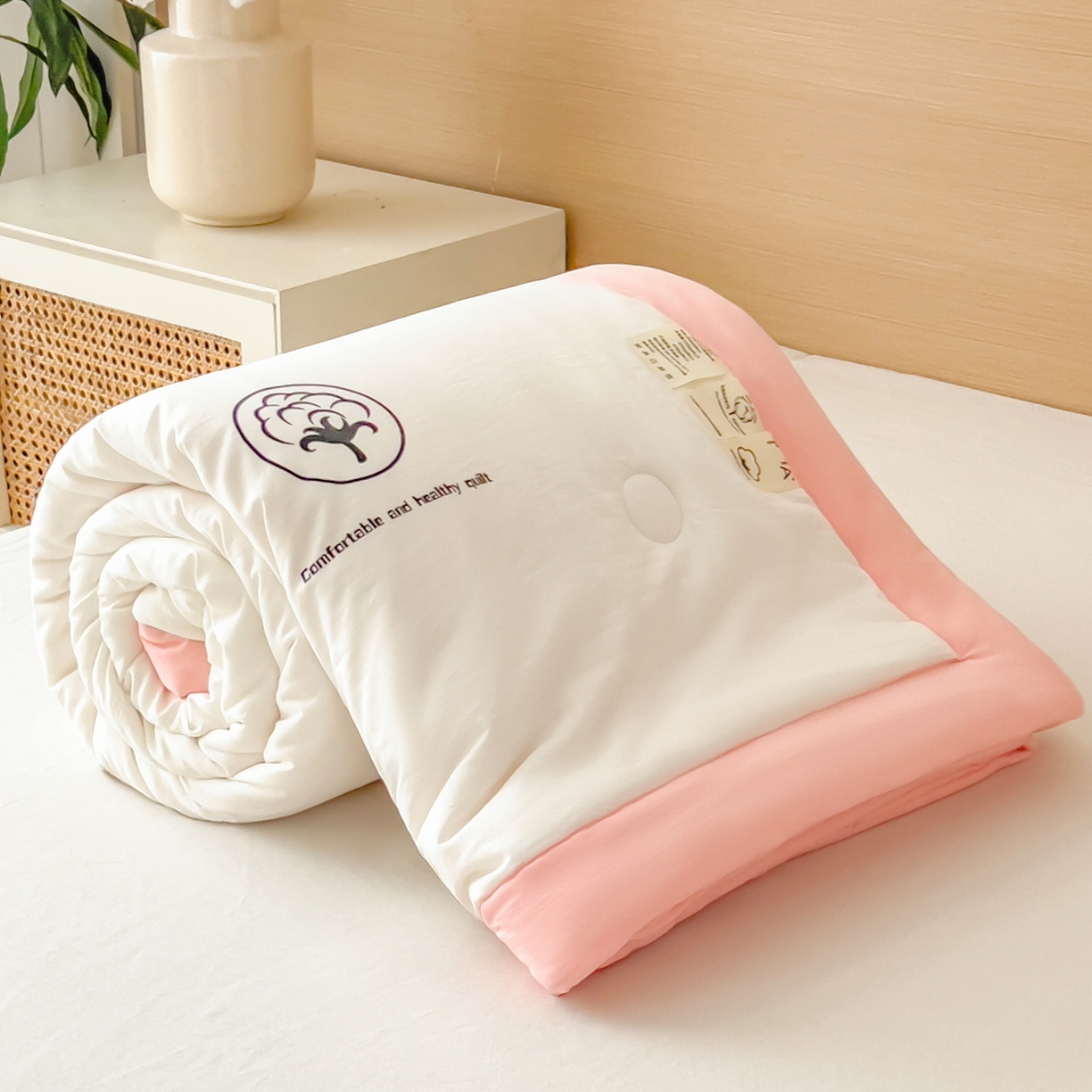 91家纺网 家纺一手货源 找家纺 好尚居 2026新款纯色烫画夏被夏凉被空调被-棉记 棉记-白粉