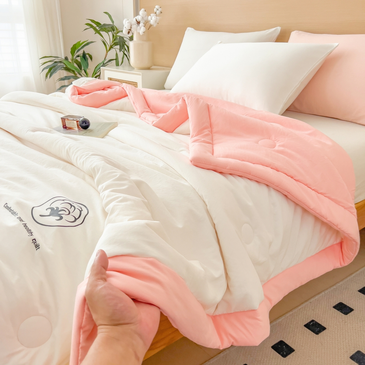 91家纺网 家纺一手货源 找家纺 好尚居 2026新款纯色烫画夏被夏凉被空调被-棉记 棉记-白粉