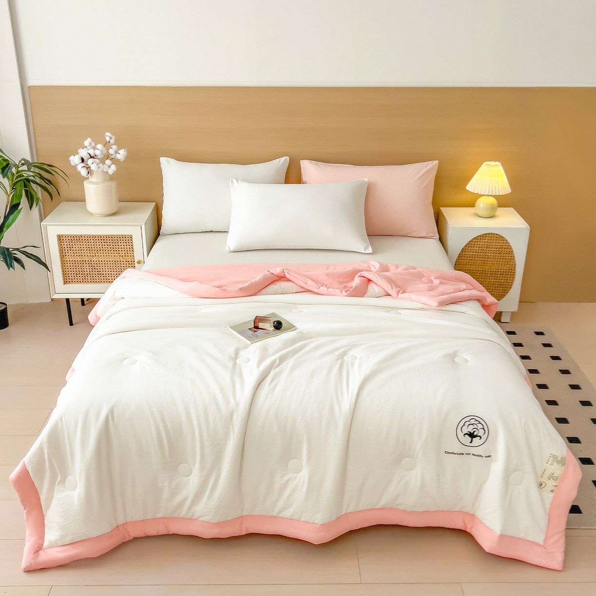 91家纺网 家纺一手货源 找家纺 好尚居 2026新款纯色烫画夏被夏凉被空调被-棉记 棉记-白粉