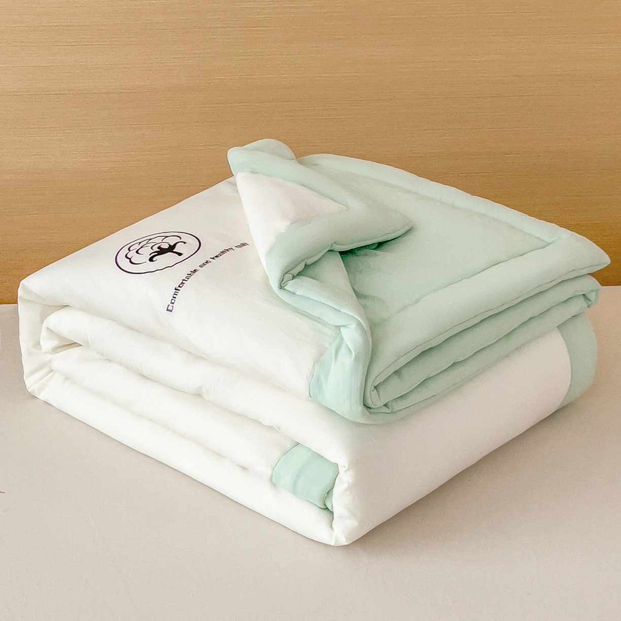 91家纺网 家纺一手货源 找家纺 好尚居 2026新款纯色烫画夏被夏凉被空调被-棉记 棉记-白绿