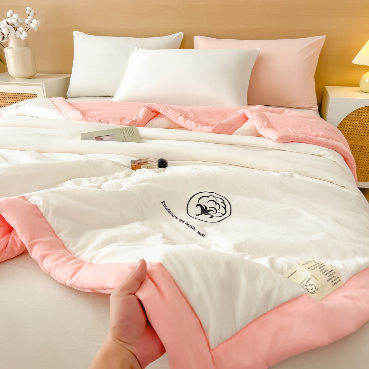 91家纺网 家纺一手货源 找家纺 好尚居 2026新款纯色烫画夏被夏凉被空调被-棉记 棉记-白粉