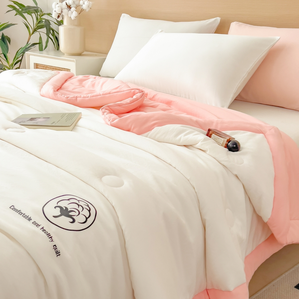 91家纺网 家纺一手货源 找家纺 好尚居 2026新款纯色烫画夏被夏凉被空调被-棉记 棉记-白粉