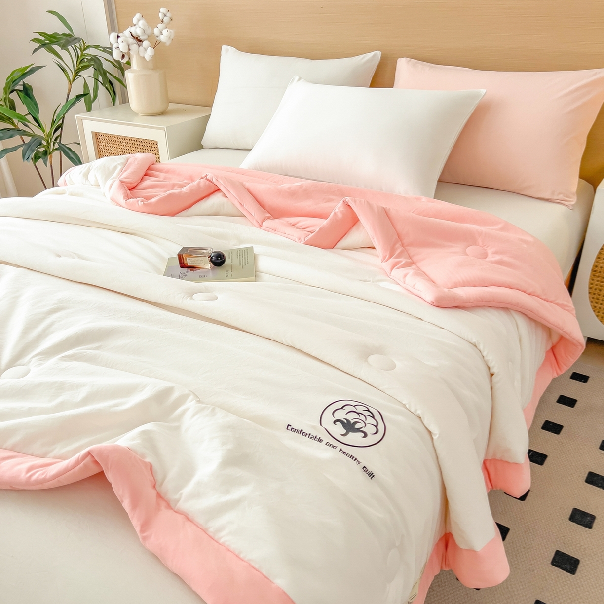 91家纺网 家纺一手货源 找家纺 好尚居 2026新款纯色烫画夏被夏凉被空调被-棉记 棉记-白粉