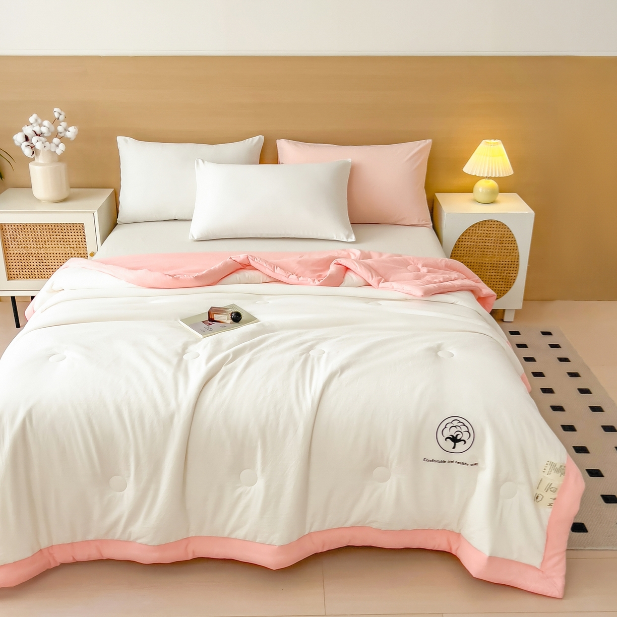 91家纺网 家纺一手货源 找家纺 好尚居 2026新款纯色烫画夏被夏凉被空调被-棉记 棉记-白粉