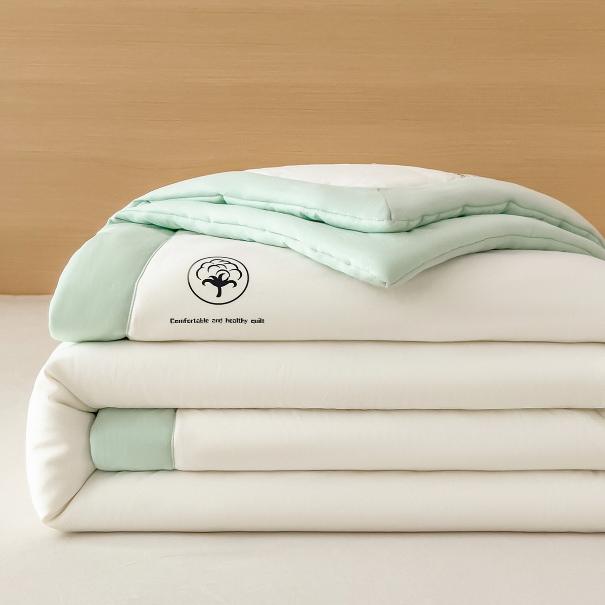 91家纺网 家纺一手货源 找家纺 好尚居 2026新款纯色烫画夏被夏凉被空调被-棉记 棉记-白绿