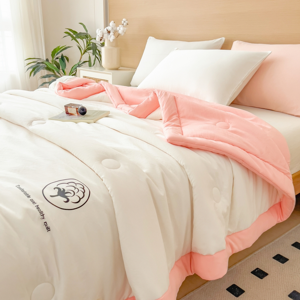 91家纺网 家纺一手货源 找家纺 好尚居 2026新款纯色烫画夏被夏凉被空调被-棉记 棉记-白粉