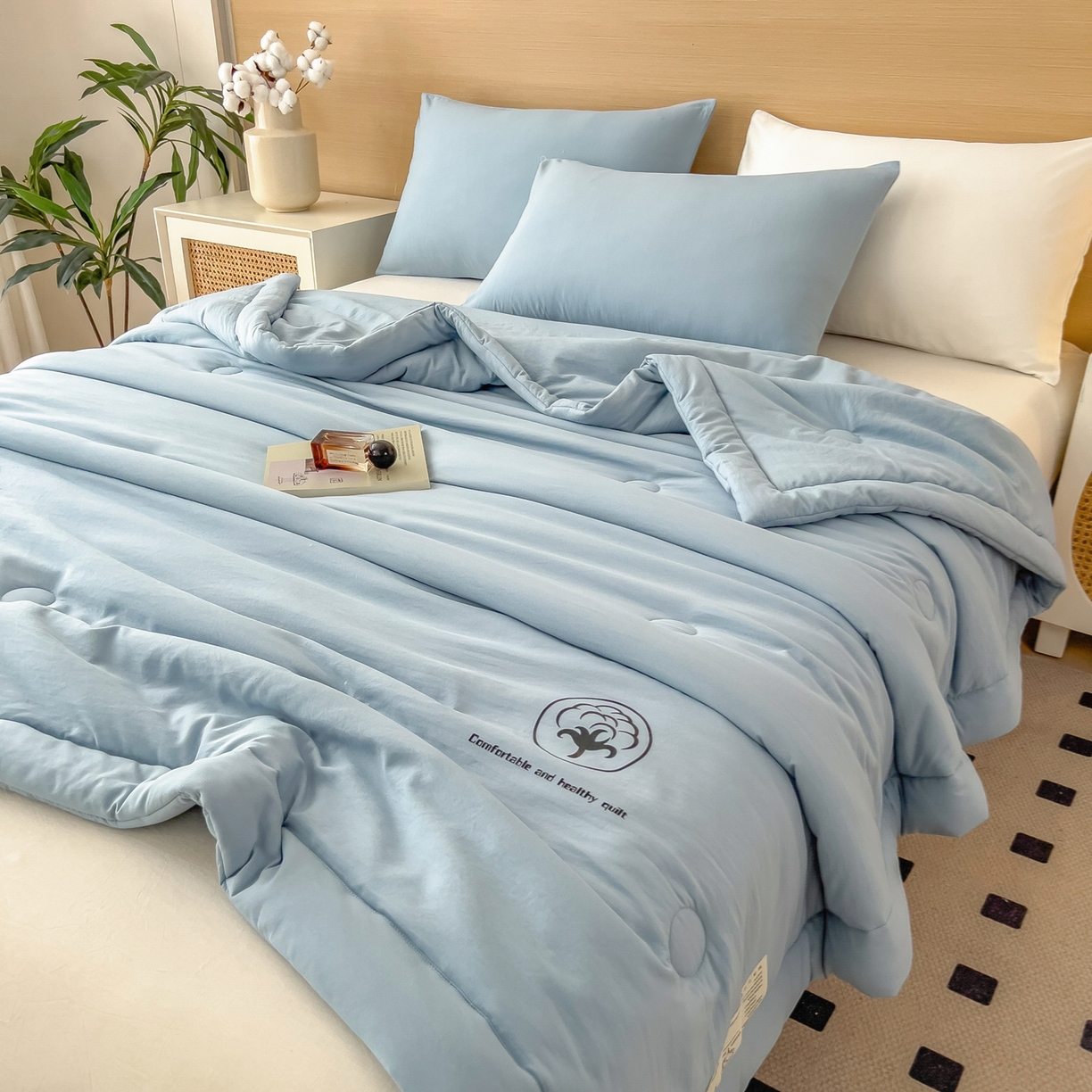 91家纺网 家纺一手货源 找家纺 好尚居 2026新款纯色烫画夏被夏凉被空调被-棉记 棉记-湖蓝