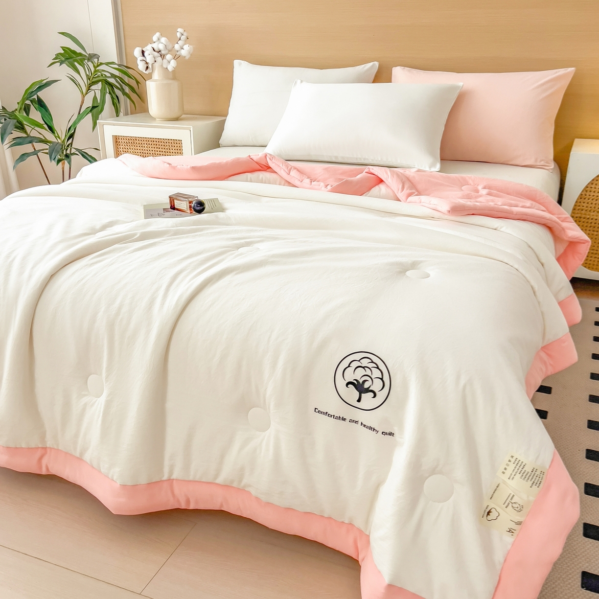 91家纺网 家纺一手货源 找家纺 好尚居 2026新款纯色烫画夏被夏凉被空调被-棉记 棉记-白粉