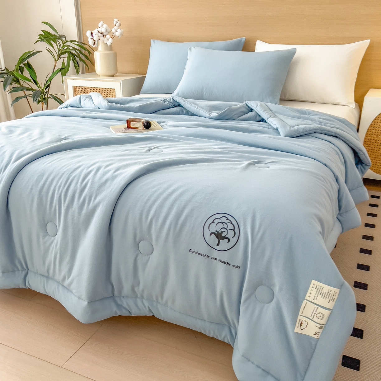 91家纺网 家纺一手货源 找家纺 好尚居 2026新款纯色烫画夏被夏凉被空调被-棉记 棉记-湖蓝