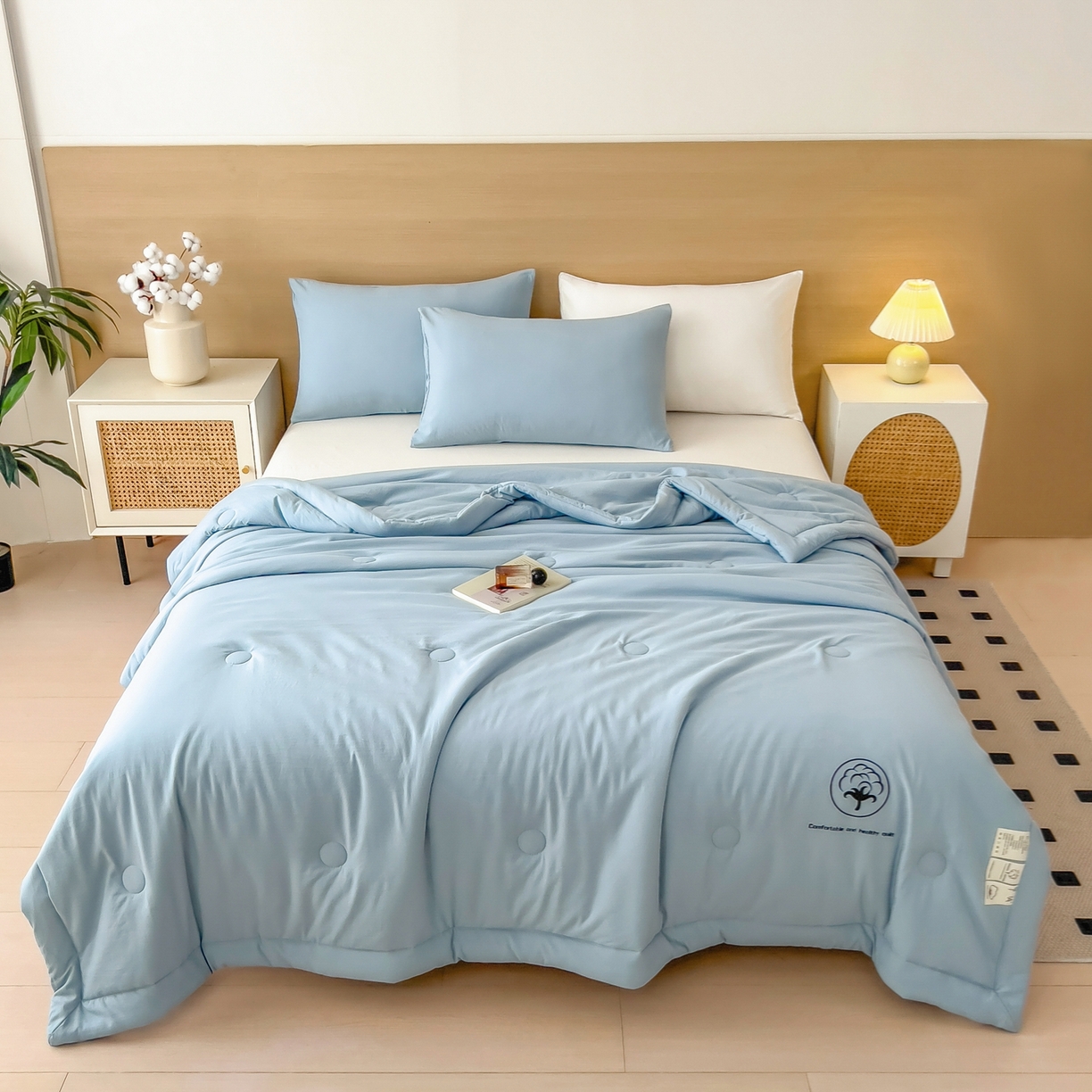 91家纺网 家纺一手货源 找家纺 好尚居 2026新款纯色烫画夏被夏凉被空调被-棉记 棉记-湖蓝