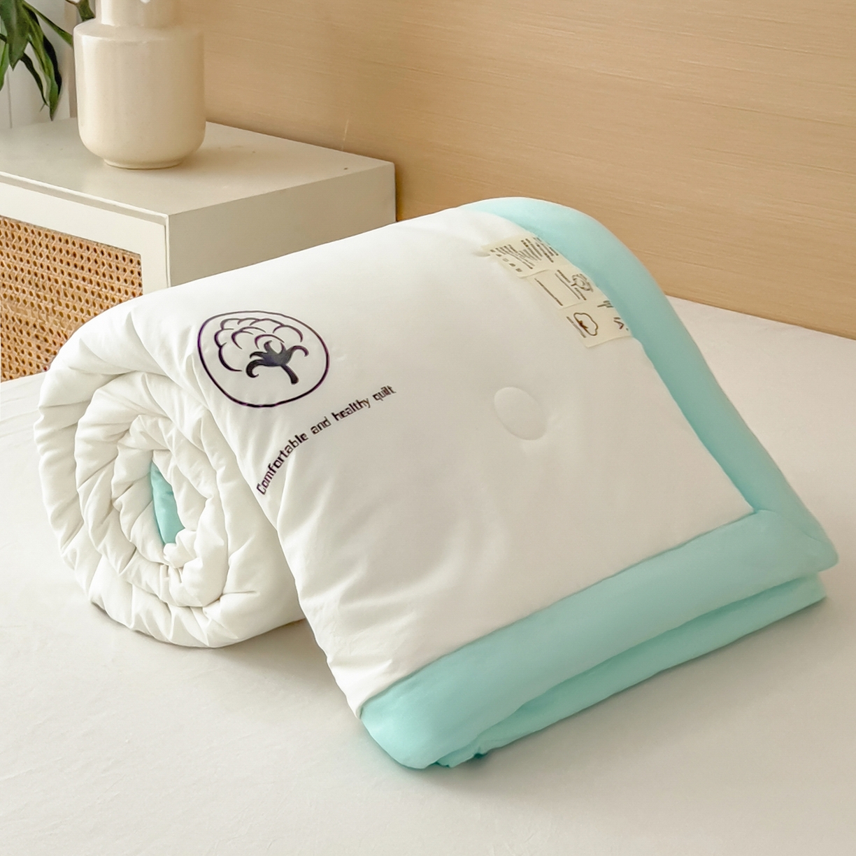 91家纺网 家纺一手货源 找家纺 好尚居 2026新款纯色烫画夏被夏凉被空调被-棉记 棉记-薄荷白