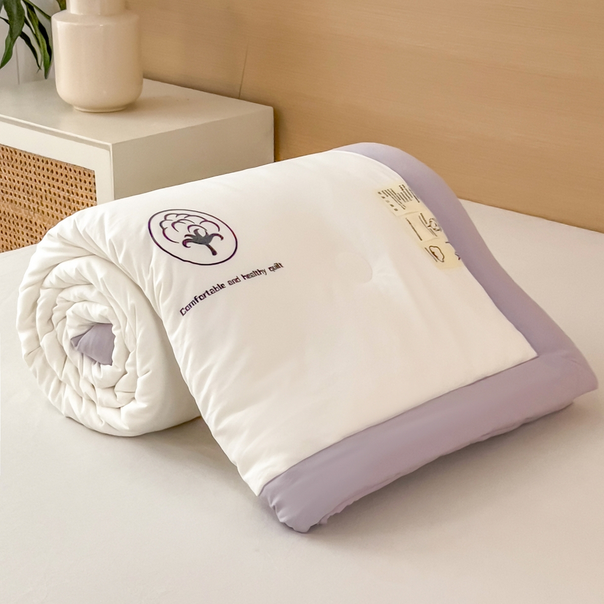 91家纺网 家纺一手货源 找家纺 好尚居 2026新款纯色烫画夏被夏凉被空调被-棉记 棉记-白紫