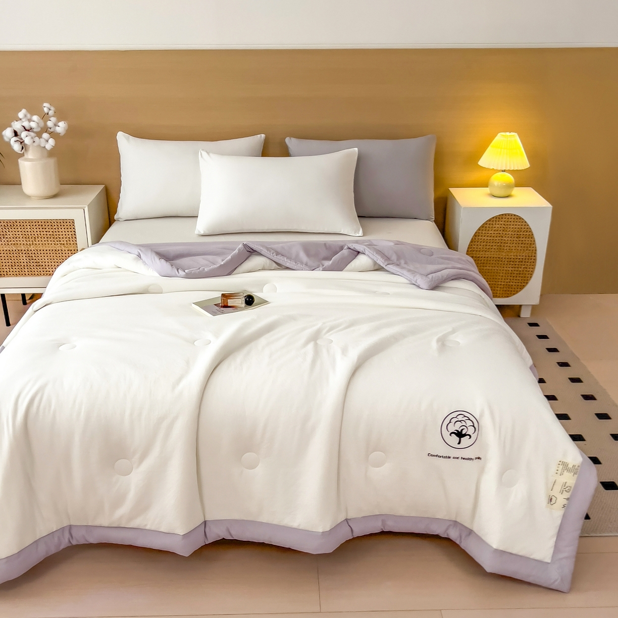 91家纺网 家纺一手货源 找家纺 好尚居 2026新款纯色烫画夏被夏凉被空调被-棉记 棉记-白紫